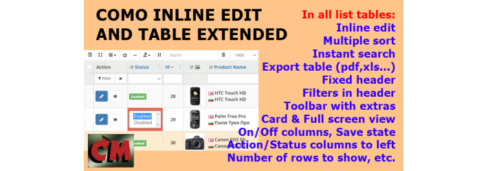 Opencart module Como Inline edit and Table extended